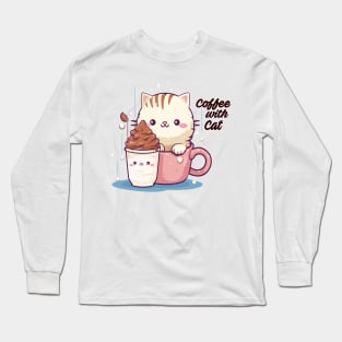 Cappuccino Kitty Cuddles - Cat and Whipped Coffee Art Long Sleeve T-Shirt